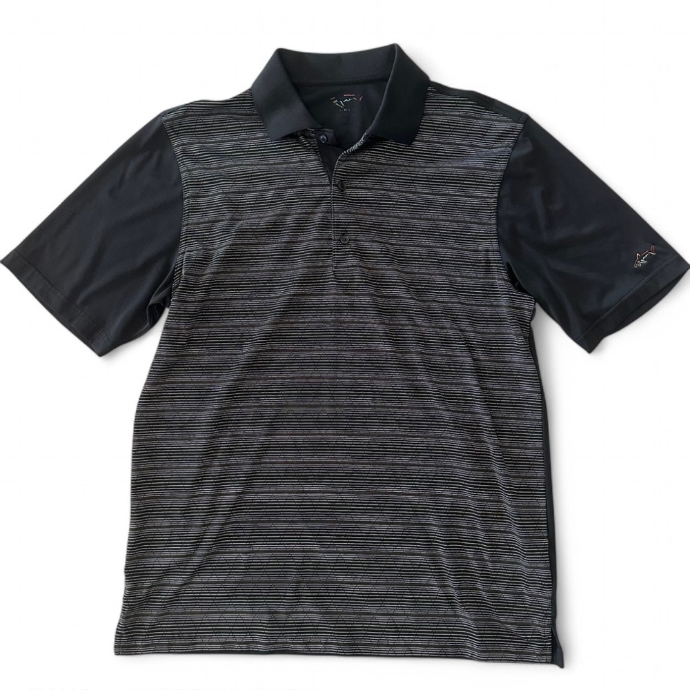 Greg Norman Play Dry Men’s Golf Polo Shirt L Striped Moisture‎ Wicking Black